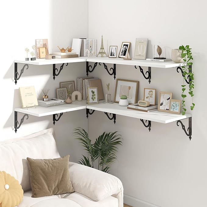 White Floating Shelves for Wall, 32"W x 12"D Wall Shelves, 12 Inch Deep Floating Shelf with Bracket, 32 Inch Floating shelves Set of 2, Rustic Shelves for Living Room, Bathroom and Kitchen, White