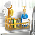 Kitchen Sink Organizer with Sponge Holder & Brush Holder - Drain-Free Non-Slip Base, 2.6mm Stainless Steel with Gold Rust-Resistant Coating - Easy Install & Clean Kitchen Sink Caddy