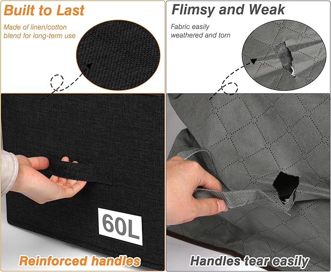 60L Comforter Storage Bag, Sturdy Construction Blanket Storage Bin with Durable Handles, Storage Bags for Clothes with Dual Zipper for Sheet Quilt Sweater Bedding Pillow, Black