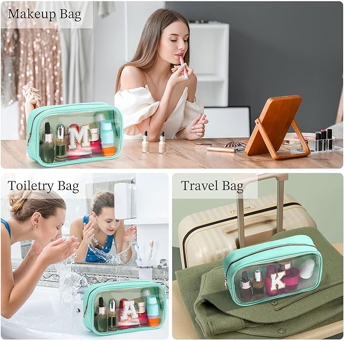 YOOLIFE Initial Make Up Bag Travel Toiletry Bag, Clear Makeup Bag Preppy Cosmetic Bags Organizer Travel Essentials Gifts for Women Teen Girlfriend Teacher Mom Birthday Mothers Day Gifts Blue B