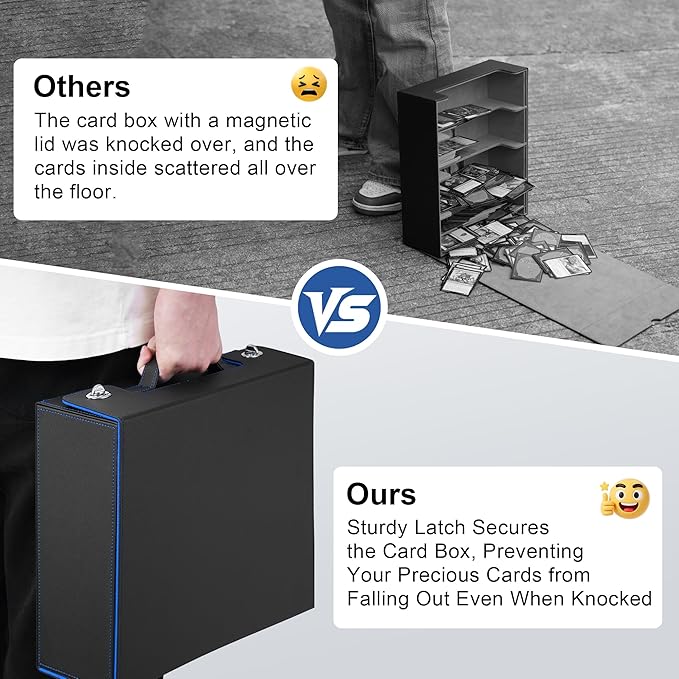 Trading Card Storage Box with Portable Handle, 3000+ MTG Storage Box with 4 Card Stoppers Commander Display Deck Box Card Case Top Loaders MTG TCG Sports Cards Commander Deck Box(Black&Blue)