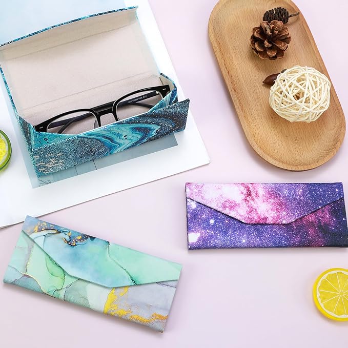 Foldable Glasses Case, Magnetic PU Leahter Sunglasses Case, Cute Hard Shell Folding Eyeglass Cases for Women Kids