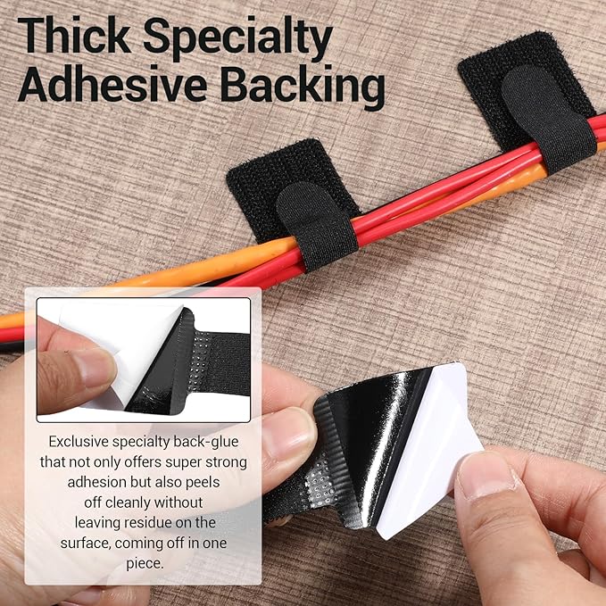 80 Pack Reusable Cable Ties - Self-Adhesive Hook & Loop Straps for Cord Management, Under Desk Wire Organizer, Data Cables, Headphone, Charger, Home Office Use