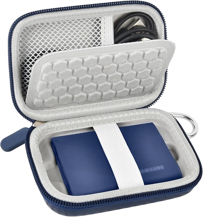 Carrying for Samsung T9/ T7/ T7 Shield Portable SSD 4TB 2TB 1TB, USB External Solid State Hard Drive Storage Travel Carrying Holder Fits for USB Cable (Blue)-Box Only