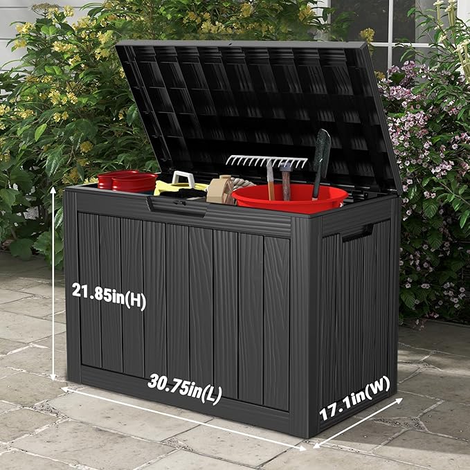 Mars Villa 45 Gallon Outdoor Storage Box, Resin Deck Box Waterproof, Storage Chest for Outside Patio Furniture Cushions, Pool Supplies, Garden Tools, UV Resistant and Weatherproof, Black