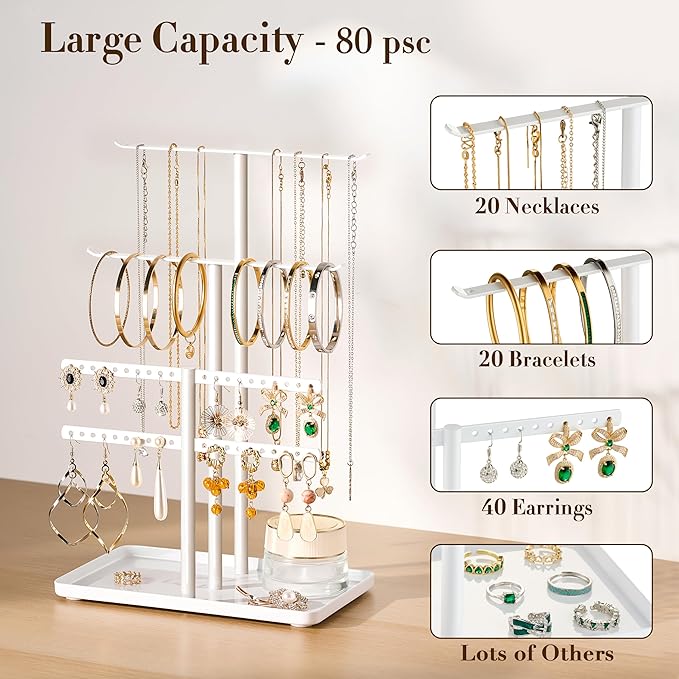 pickpiff Jewelry Stand Holder Organizer: 12.5" Sturdy Jewelry Hanger for Necklace, Earring, Bracelet, White