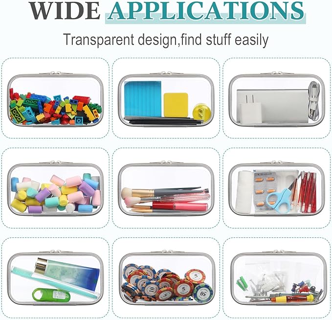 Sanwuta 6 Pcs Clear Hard Zipper Case Hard Plastic Zipper Pouches Transparent Makeup Bag Pencil Pouches for Travel Snacks Christmas Trinket Storage Organizer Box(Gray,7.48 x 3.94 x 2 Inch)