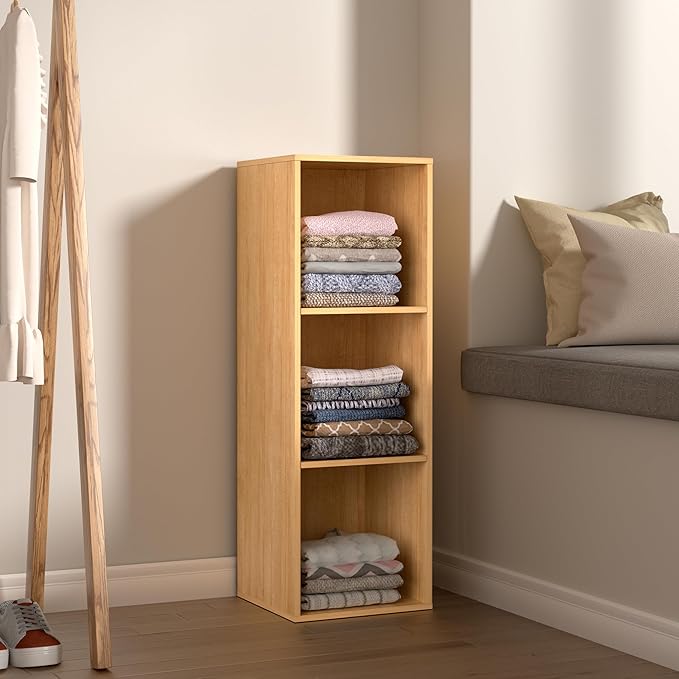 3 Cube Storage Organizer, 3 Tier Cube Low Bookcase Freestanding Storage Display Organizer for Home Office, Three-Cubes Open Shelf Short Bookshelf (Oak, 3 Cube)
