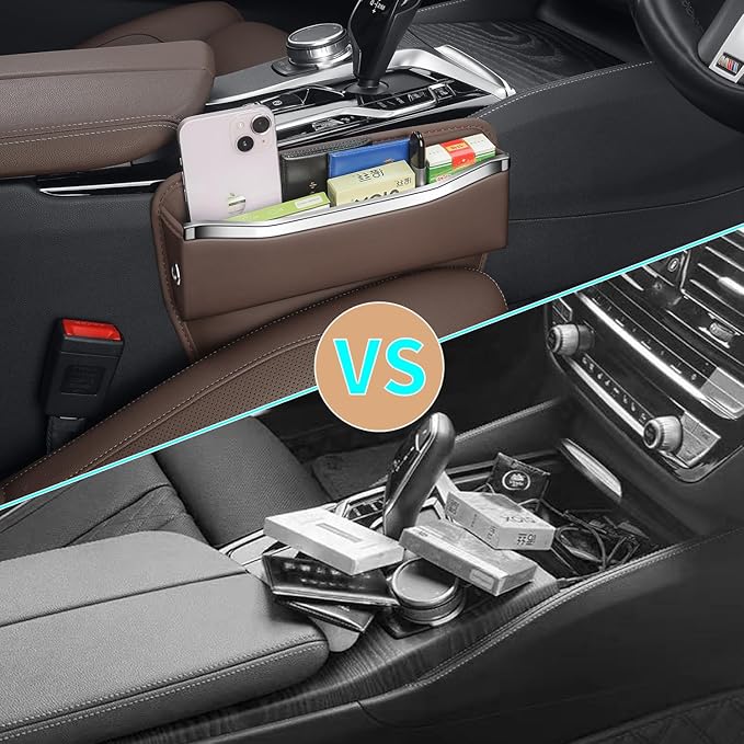 HOLDCY Car Seat Gap Filler Organizer - Leather Console Side Pocket Seat Storage - Stylish and Practical Car Accessories for Cars,SUV,Truck (Brown - 2 Pack)
