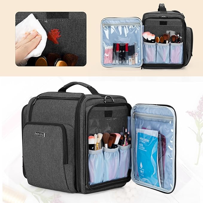 BAFASO Makeup Bag Cosmetic Bag with 4 Inner Removable Pouches, Multifunctional Travel Makeup Case (Patent Pending), Black