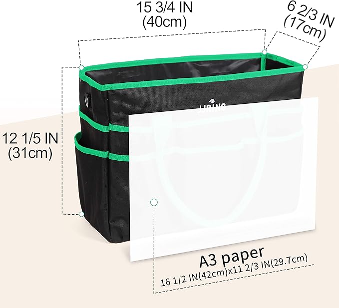 Large Multi-Functional Carrying Bag, 600D Nylon Artist Tote Bag with 16 Pockets Caddy for Art, Craft, Sewing, Make-up or School, Medical, Office Supplies Organizer, Green