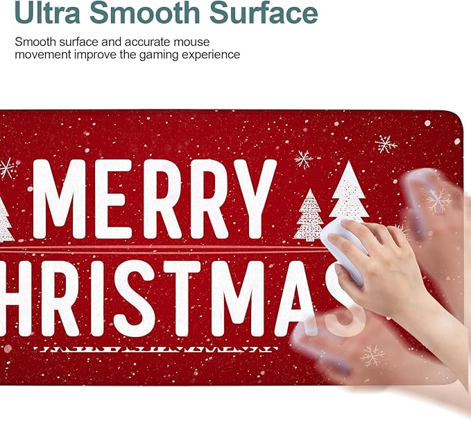 Merry Christmas Gaming Mouse Pad 35.4"x15.7"Desk Mat Anti-Slip Rubber Base & Durable Stitched Edges for Gamers Smooth Mouse Writing Surface for Desk Office/Home