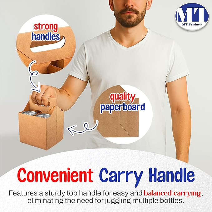 MT Products Brown 4 Bottle Holder 12 oz. each - Disposable Bottle Carrier for Transport (Pack of 10) - Made in USA