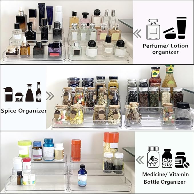 Perfume Organizer - 2 Pack Three-Tiered Shelf - Perfume Lotion Skincare Stand, Spice Vitamins Medicine Bottles Holder,Sturdy Clear Rack for Kitchen Bathroom Countertop Cabinet Storage