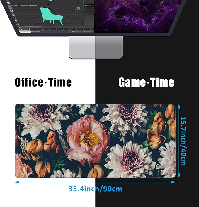 Vintage Beautiful Flowers Desk Mat,Large Gaming Mouse Pad,Non-Slip Rubber Base Desk Pad with Stitched Edges for Desk Office Home Decor 35.4X15.7 Inch