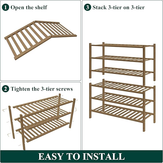 Smiry Bamboo Shoe Rack for Closet, 6 Tier Wooden Stackable Shoe Organizer, Free Standing Shoes Storage Shelf for Entryway, Front Door Entrance, Walnut