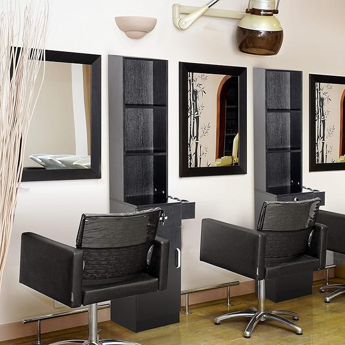 BarberPub Wall Mount Barber Station Hair Styling Drawer Storage Beauty Salon Spa Equipment 3208 (Black)