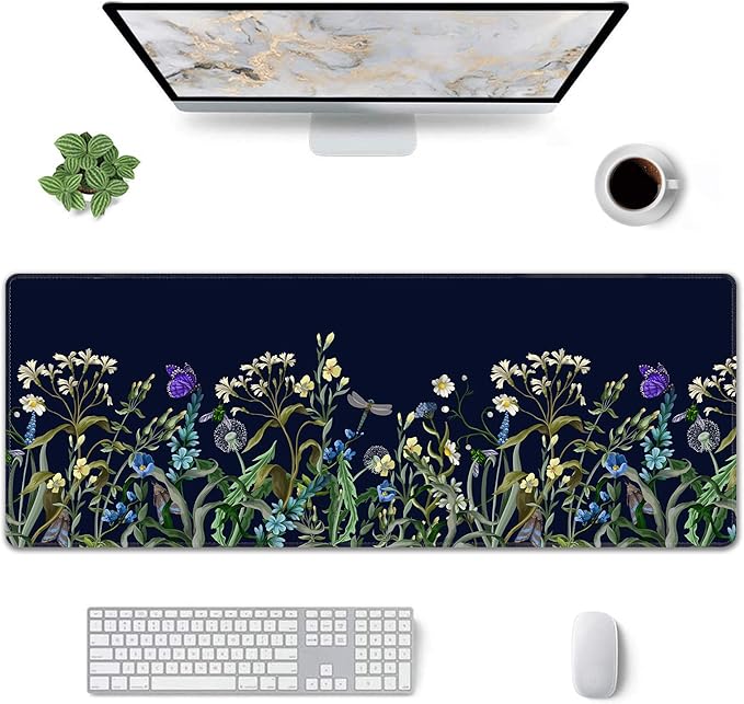 Weeds Flowers Large Mouse Pad,Gaming Keyboard Desk Pad,Extended Mouse Mat Non-Slip Rubber Base with Stitched Edges for Office Game Home XL 31.5"x11.8"