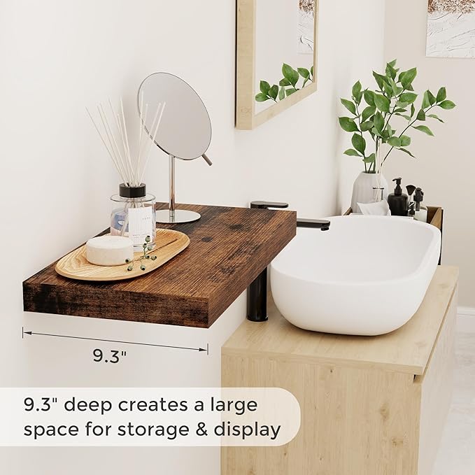 Fun Memories 16Inch Floating Shelves for Wall 2 Pack Shelves for Bedroom|Kitchen|Bathroom Wall Mounted Rustic Wood Floating Shelf with Invisible Brackets for Books|Storage|Decor, Rustic Brown