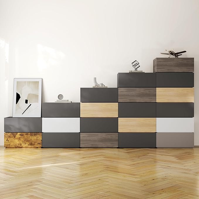Modern Nightstand Modular Stackable Drawers Modular Storage Bedroom Furniture Set - Bedside Table, Storage Cabinet, Sofa End Table for Bedroom Living Room Hallway Entryway Oak and White