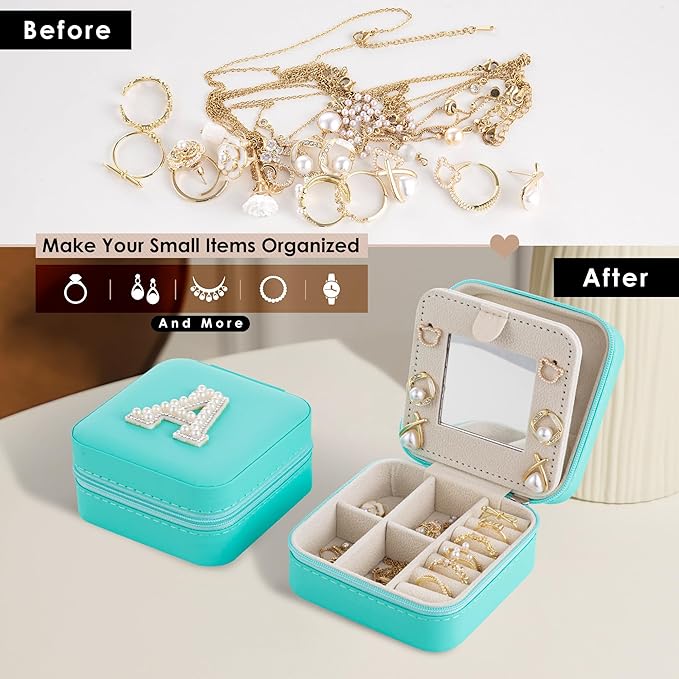 Birthday Gifts For Women, Initial Jewelry Box, Travel Jewelry Case, Gifts for Wife Girlfriend, Small Travel Jewelry Organizer, Gift for Girls, Graduation Gifts for Her, Bridesmaid Gifts