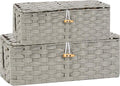 Temary Cable Management Box with Lids, 2-Pack Handmade Cable Organizer Boxes for Home, Office to Hide Cords and Power Strip, Cord Cover Floor Hider Set Woven Rattan Cable Organizer Box (Grey)