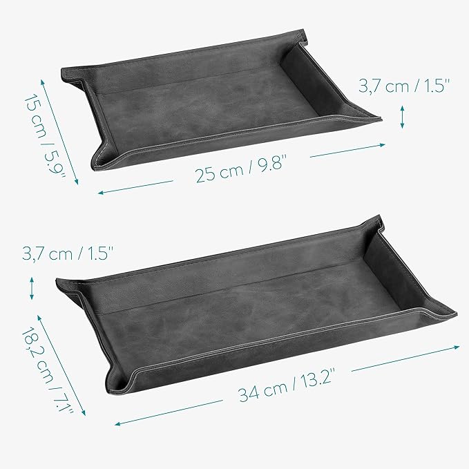Navaris Faux Leather Valet Tray Set of 2 - Catch All Tray for Key Entryway Table Nightstand - Catchall for Keys Watch Remote Phone - Valet Storage for Men - Mens Storage Dish