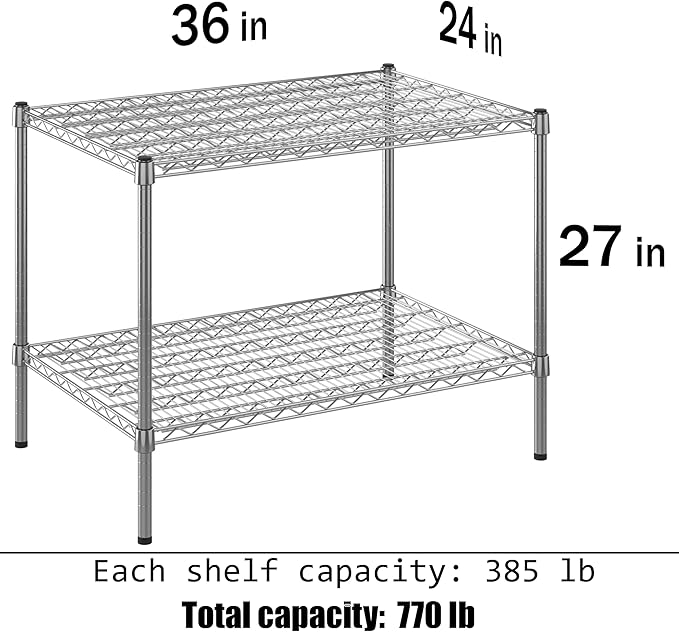 24" Deep x 36" Wide x 27" Height Wire Shelving Kit | 2-Tier | NSF Commercial Storage Rack Unit