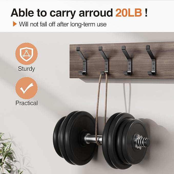 Coat Hooks Wall Mount for Hanging: 20LB Sturdy Hanger for Backpack, Towel, Bag, for Closet, Bathroom, Door, Mushroom, Stainless Black 6 Pack, 3.75"
