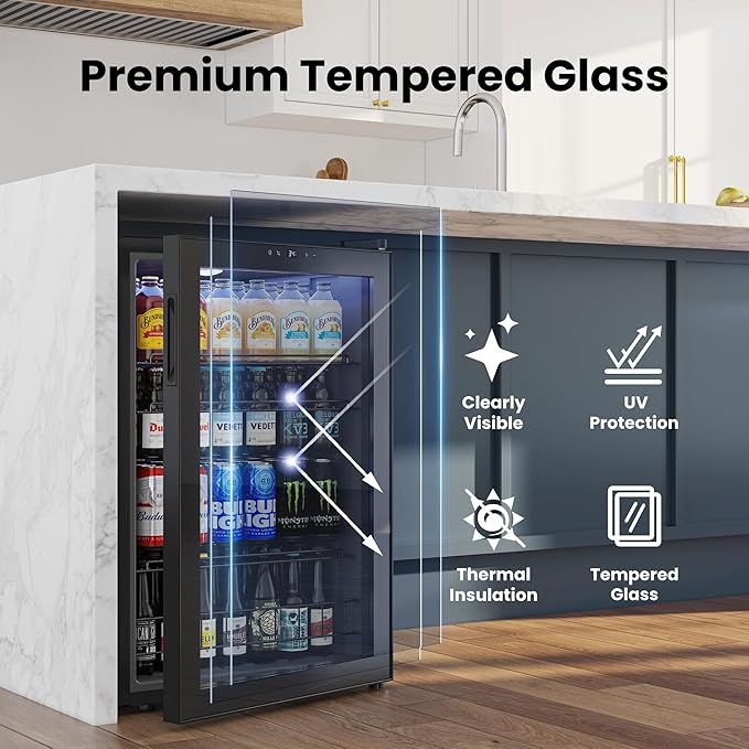 Yeego Beverage Refrigerator Cooler, 155 Cans Mini Fridge with Glass Door Beverage Fridge with Adjustable shelves for Soda Beer or Wine,Beverage Cooler with Digital Temperature Control for Home Office