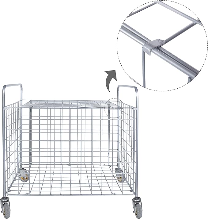 MyGift Professional Gym Metal Multi Sports Ball Storage Cart with Jumbo Industrial Wheels, Commercial Grade Portable Equipment Locker Cage for Basketball, Football, Soccer, Volleyball