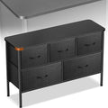 Curved Profile Dresser for Bedroom, Chest of Drawers, 5 Storage Drawers Organizer Unit, Black Dresser with Fabric Bins for Closet, Living Room, Kid Room (Charcoal Black)