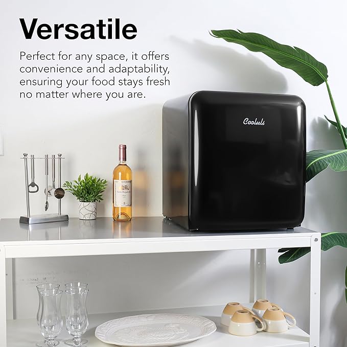 Cooluli Curve 1.7 cu ft Mini Fridge - Small Refrigerator for Bedroom, Office, College Dorm Room - Smart Temperature Control (Black, 1.7 cu.ft)
