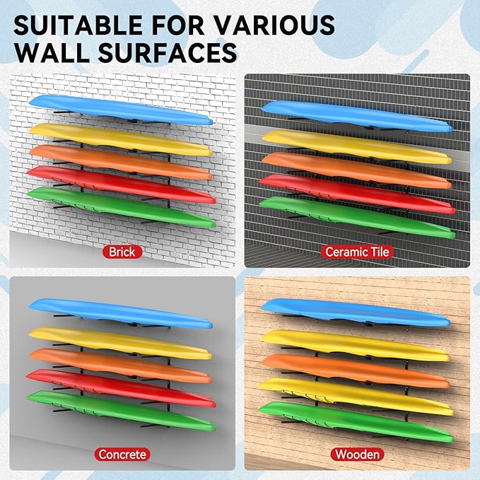 Kayak Storage Rack Wall Mount Adjustable 5 Levels Kayak Rack Wall Hanger Holder for Paddle Boards Surfboard Canoe Kayak Paddle Holder for Garage Indoor Outdoor