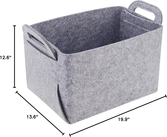 Storage Basket Felt Storage Bin Collapsible& Convenient Box Organizer with Carry Handles for Office Bedroom Closet Babies Nursery Toys Laundry (Light grey, 19.9inch（L）×13.6inch（W）×12.6inch（H）)