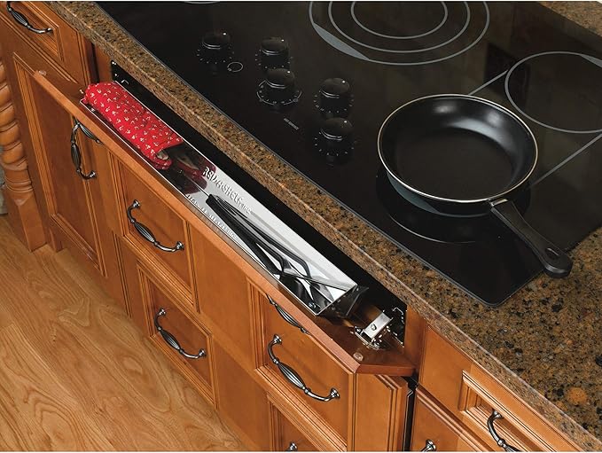 Rev-A-Shelf 25" Slim Tip-Out Sink Tray for Kitchen and Bathroom Base Cabinets, Large Pull Out Stainless Steel Storage Organizer, Silver, 6541-25-52