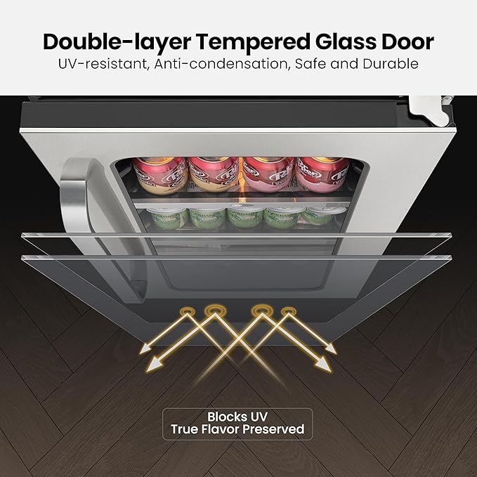 Whynter Beverage Refrigerator 15 inch Drink Fridge with Glass Door Beverage Fridge Cooler 80 Can Under Counter Built in Freestanding Fridge 34-54°F for Soda Beer Home Bar Luxury Series