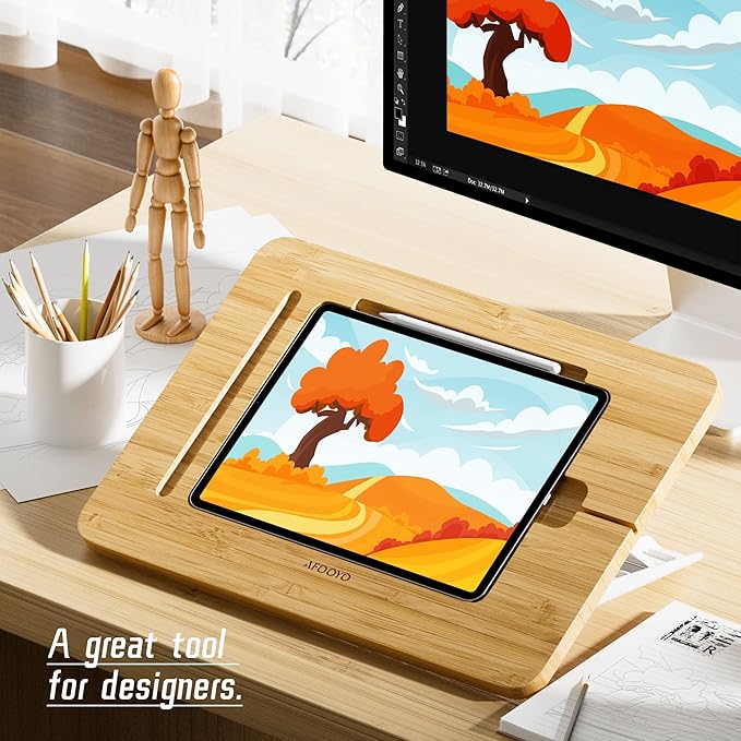 Wooden Tablet Drawing Stand - Portable & Adjustable 5 Angles for Laptop,Laptop Stand Riser,Compatible with 12.9/13 inch iPad Pro(3rd-6th Gen)