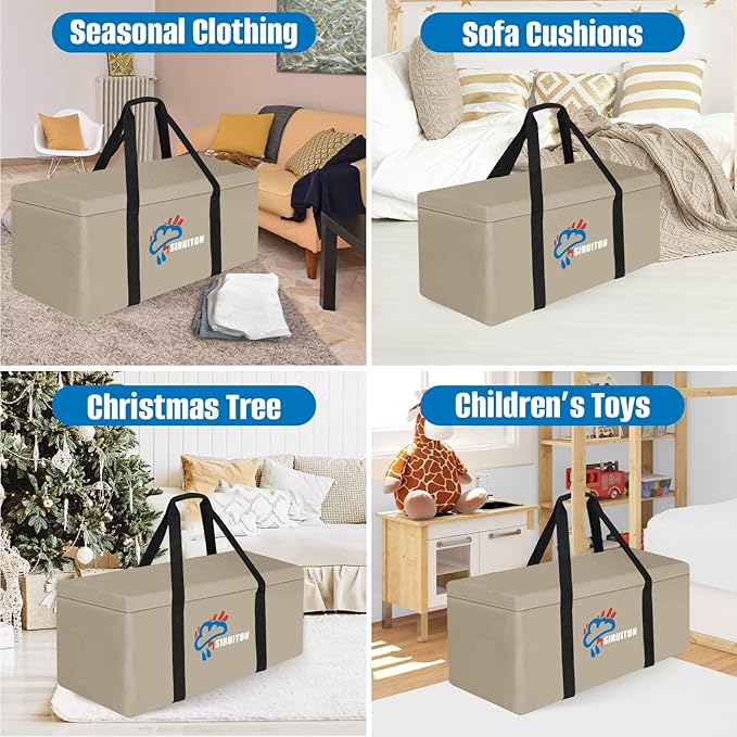 SIRUITON 69”L x 29.5”W x 21.6”H Outdoor Cushion Storage Bag,Patio Furniture Cushion Storage Bag,Heavy Duty 600D Oxford Garden Cushion Storage Covers, Waterproof 9FT Christmas Tree Storage Bags.