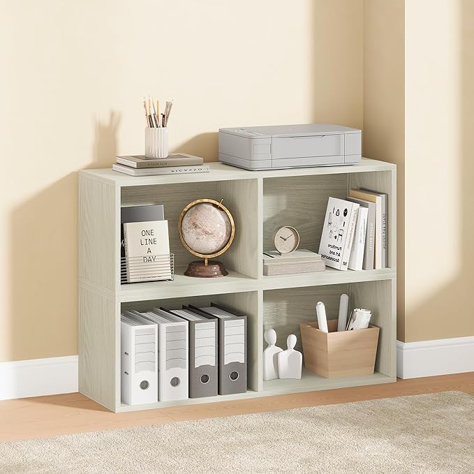 IOTXY DIY Modular Cube Bookcase - CubeXY Customizable Stackable Expandable Basic Shelving Units, 2-Cube Wooden Open Bookshelf for Miscellaneous Storage Organizer, Oak