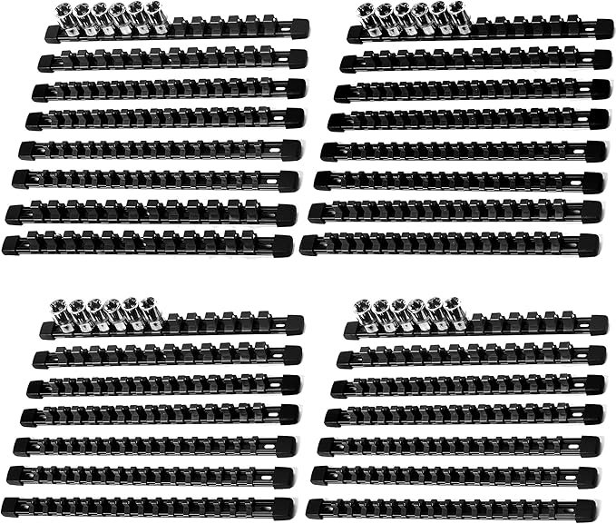 Socket Organizer Drive ABS Tools - Black Socket Holder, Premium Quality 30 Pieces Socket Holders Kit 1/4-Inch x 160 Clips, 3/8-Inch x 150 Clips, 1/2-Inch x 120 Clips（30PC,Black)
