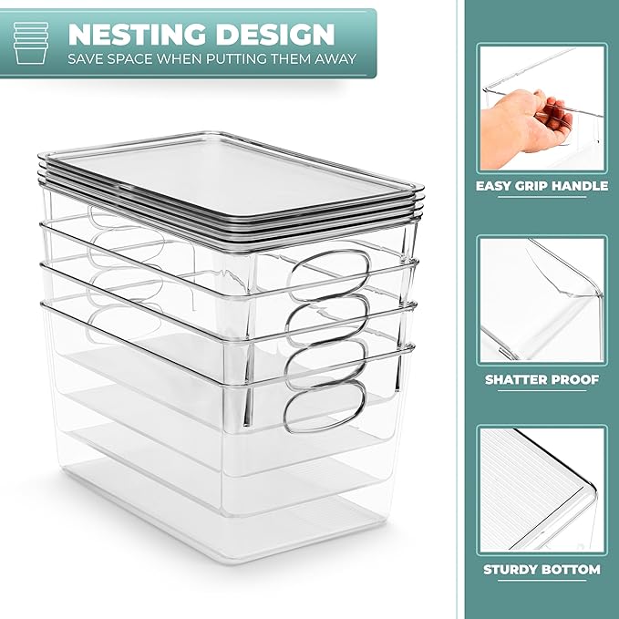 Sorbus Large Clear Plastic Bins with Lids – Stackable Organizer for Toys, Clothes, Medicine, Makeup, Closet, Art Supplies, Bathroom, Shoes – 8 Pack