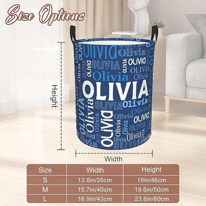 Custom Name Laundry Hamper, Personalized Laundry Basket with Name for Boys Girls Men Women Kids, Customized Name Dirty Clothes Basket Gifts for Clothes Toy Bedroom Bathroom Laundry Room Dorm