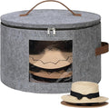 Lifewit Round Cowboy Hat Box for 7 Caps, Large Felt Hat Organizer Bag for Men & Women Storage, Baseball Cap Container with Dustproof Lid for Travel, Foldable 16.5" D x 10.6" H Carrier, Gray