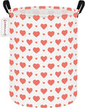 QUEENLALA Large Storage Basket,Laundry Hamper/Bathroom/Home Decor/Collapsible Round Storage Bin,Boys and Girls Hamper/Boxes/Clothing(Round-Pink Heart)