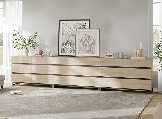 WAMPAT Dresser for Bedroom, Closet Organizers and Storage with 18 Drawers, Chest of Drawers with Metal Base, Wooden Modern Dresser for Living Room, Bedroom, Entryway, Light Oak