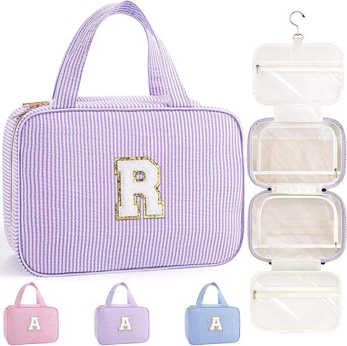TOPEAST Travel Toiletry Bag Initial Makeup Bag for Teen Girls - Birthday Gifts for 7 8 9 10 11 12 13 14 15 16 17 18 Year Old Girls, Teen Girl Gifts Trendy Stuff - Letter R, Purple