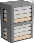 FHSQX 2 Pack Clear Window Storage Bins Stackable Linen Fabric Storage for Clothes Foldable Box Organizer Set with Carrying Handles-36L (Gray, 15.7x 11.8x 11.7 Inch)
