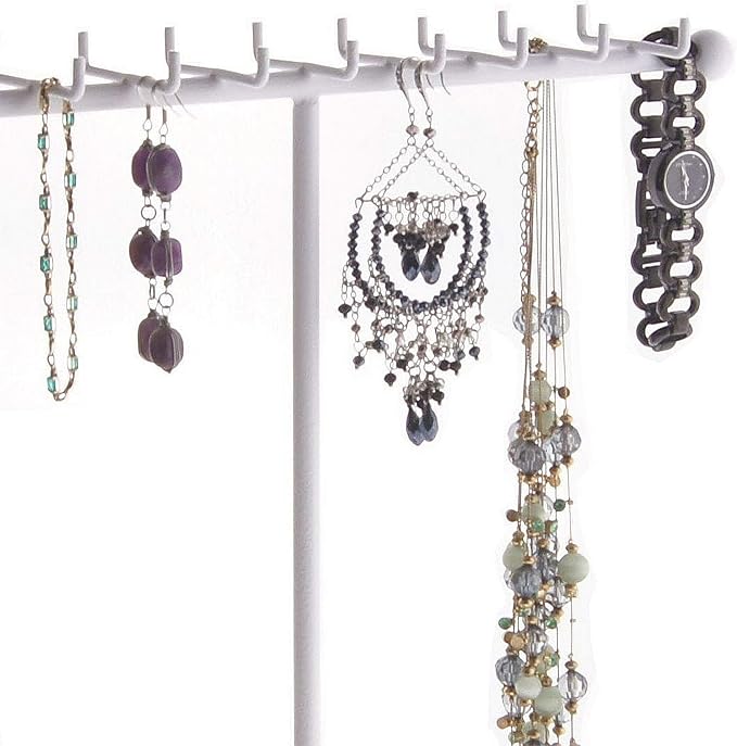 Angelynn's Sturdy Long Necklace Holder Organizer Tall Tabletop Pendant Display Stand, Freestanding Large Capacity Jewelry Tree, Gianna White 11 1/2" Wide x 14 1/2" Tall