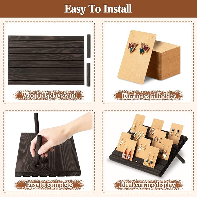 Blulu 31 Pack Wooden Earring Display Stand 7 Slots jewelry Display Holder with Earring Card for Selling Vendors Retail Show